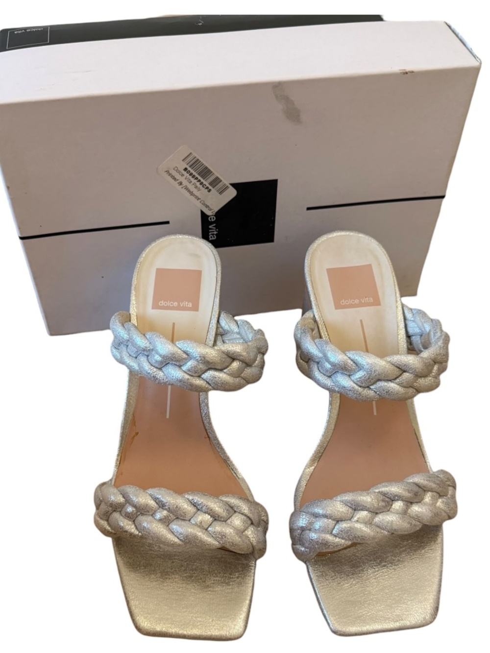 Dolce Vita Paily Silver Metallic Braided Block Heel Sandals Size 8.5